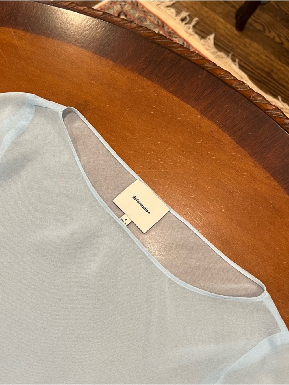 Reformation Avalina Sheer‎ Long-Sleeve Mini Dress Light Blue 4 MISSING SLIP - Picture 6 of 16